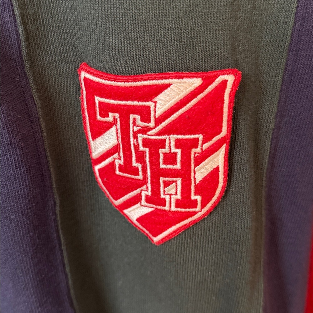 Vintage Tommy Hilfiger Navy, Red & Forest Green Colorblock Rugby Polo - Picture 2 of 4